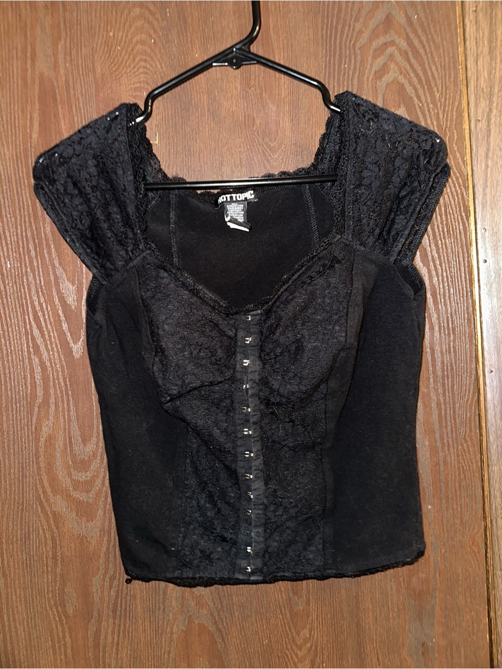 Hot Topic Black Lace Corset-Style Hook & Eye Crop Top